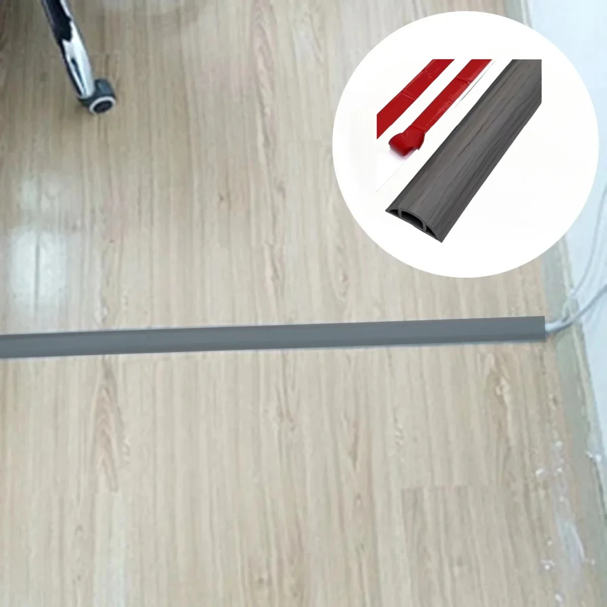 1PC 1M/2M/3M D30 Grey Wood Grain Floor Cord Cover Extension Wiring Duct Protector Power Cable Protector
