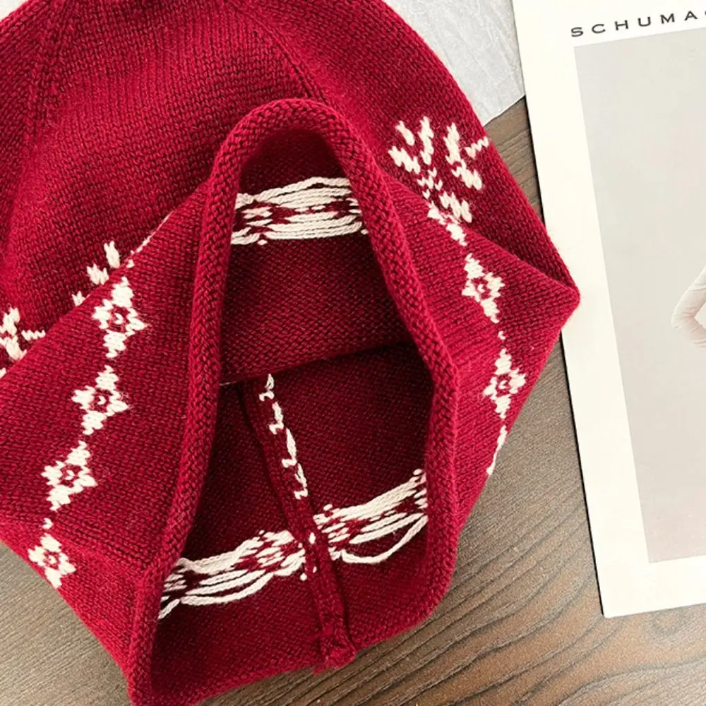 أزياء كرة لولبية حافة الجاكار محبوك قبعة مطبوعة الصوف معرض جزيرة نمط بيني خمر الطباعة الكورية متماسكة قبعة في الهواء الطلق