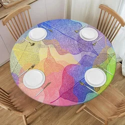Leaf Texture Round Tablecloth Waterproof Elastic Fitted Table Covers for Indoor Outdoor Kitchen Table Decor Home Party Picnic