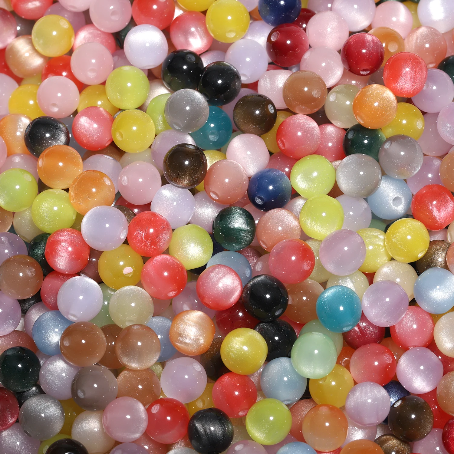 Mixed Colors Shiny Resin Cat Eye Beads Round Loose Spacer Beads For Jewelry Making DIY Necklace Bracelets Accessories 8mm 50pcs