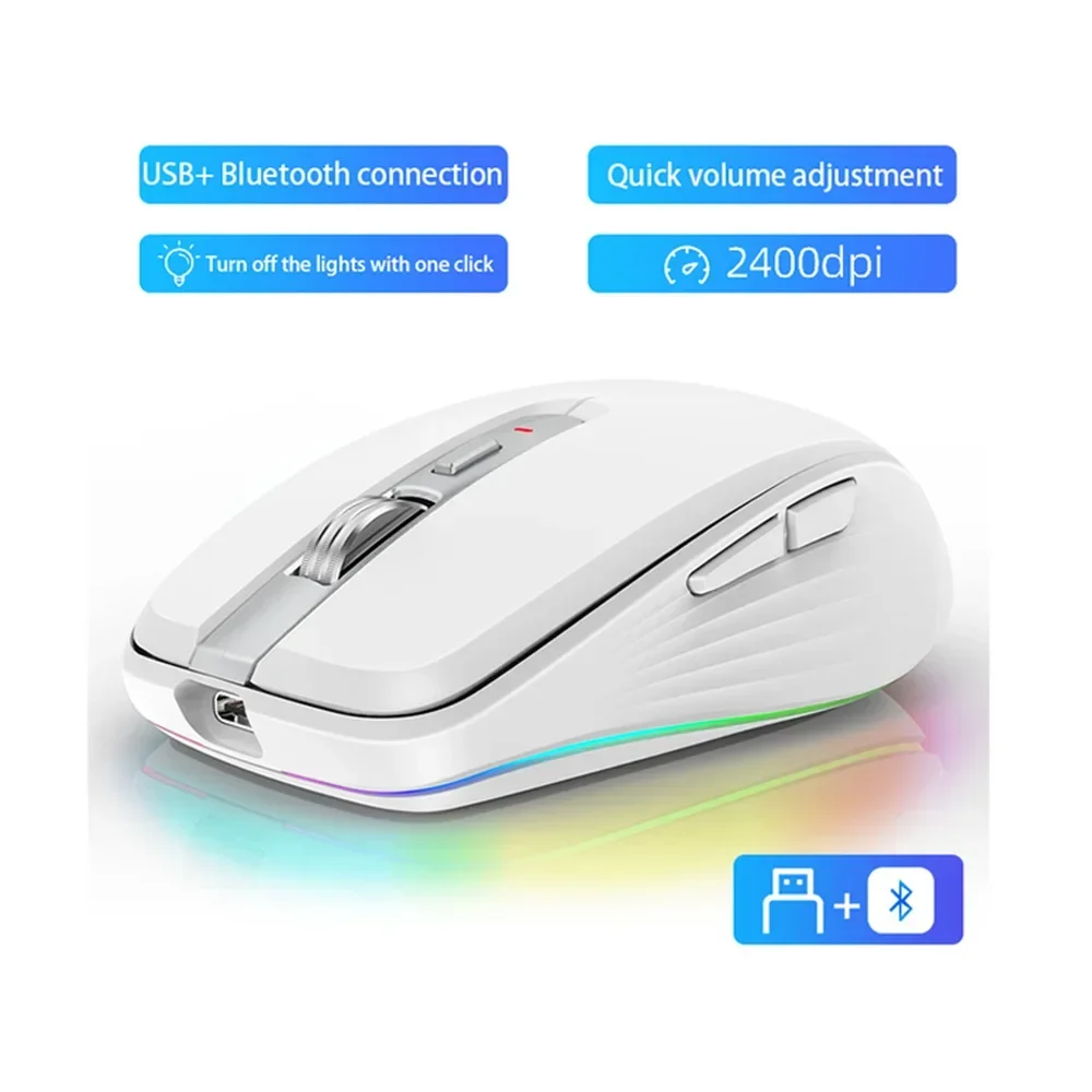 ZLRLMHY2.4G BT5.1 Dual-mode Wireless Mouse Computer Gaming Mice Ergonomic Design 2400 DPI Mute  Gaming Mouse for Laptop Computer