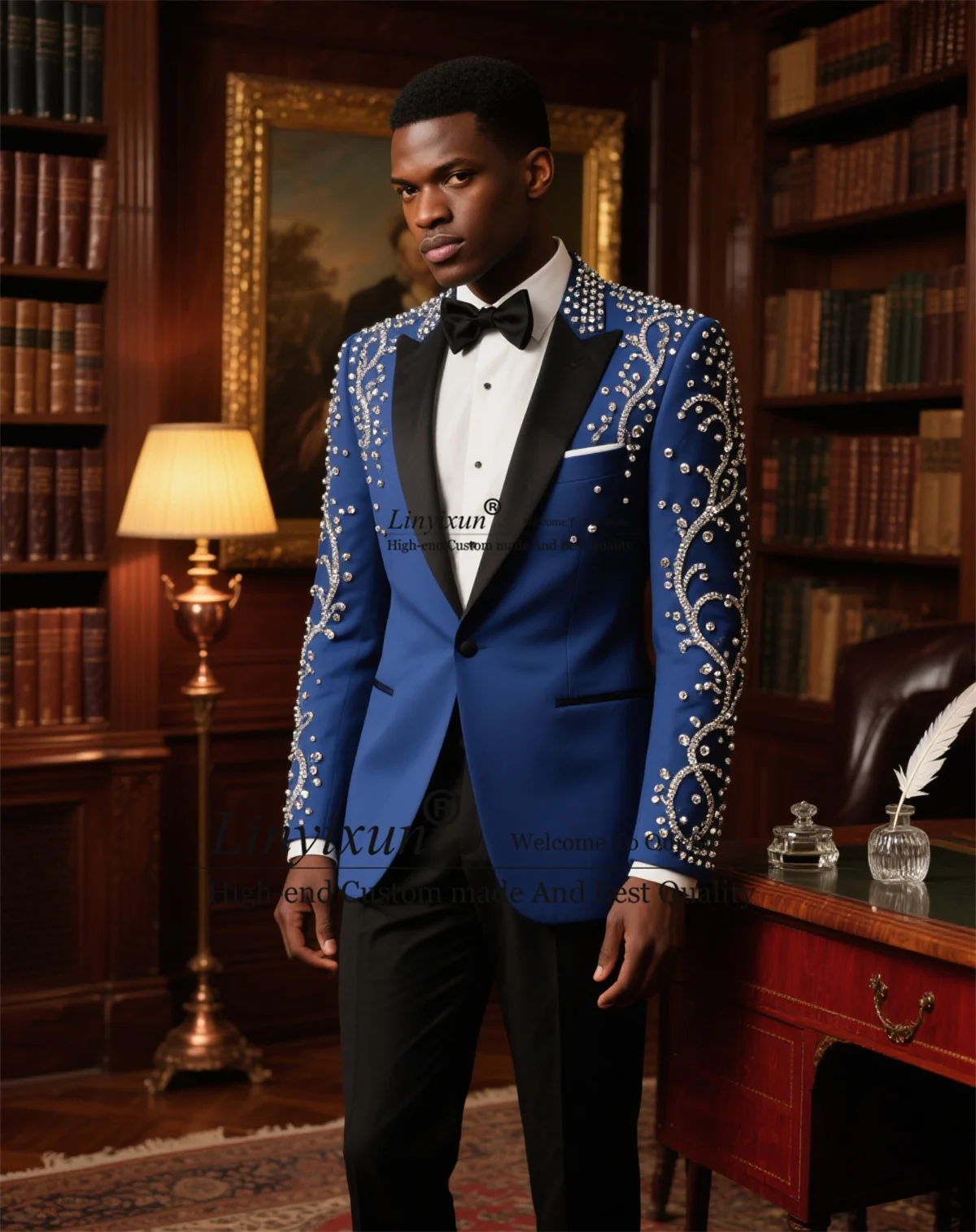

Высококачественные мужские костюмы со стразами и кристаллами, красивый комплект из 2 предметов, свадебные смокинги для жениха, мужские пиджаки по индивидуальному заказу