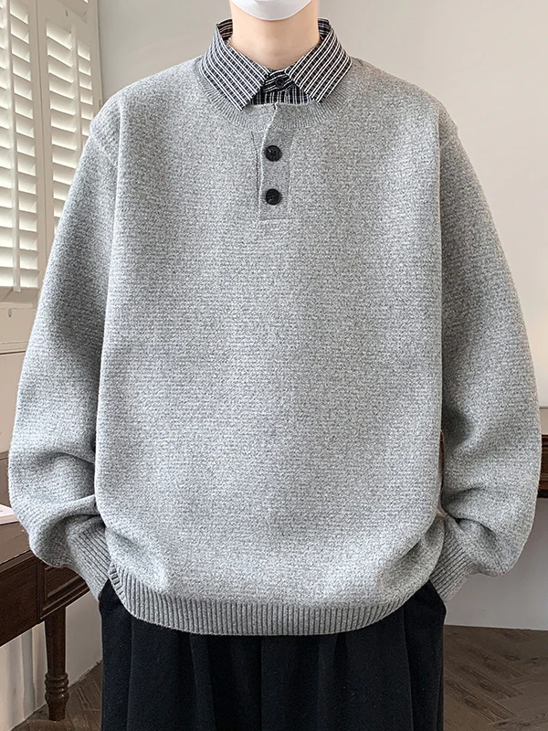 

Модный мужской свитер с эффектом двухслойности, с длинным рукавом, для ношения под одеждой, повседневный, из полиэфирного волокна, для молодежи и студентов, осенне-зимняя новинка