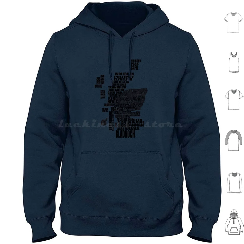 Distillery Map Of Scotland Black Hoodie cotton Long Sleeve Scotland Distilleries Whisky Scotch Whisky Scotch Distillery Map