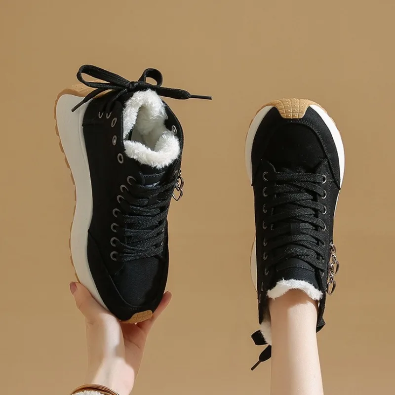 

2025 Winter Women's Platform Sports Shoes High Quality Cowboy High Top Boot Fur Warm Thick Sole Women Casual Shoes Zapatos Mujer