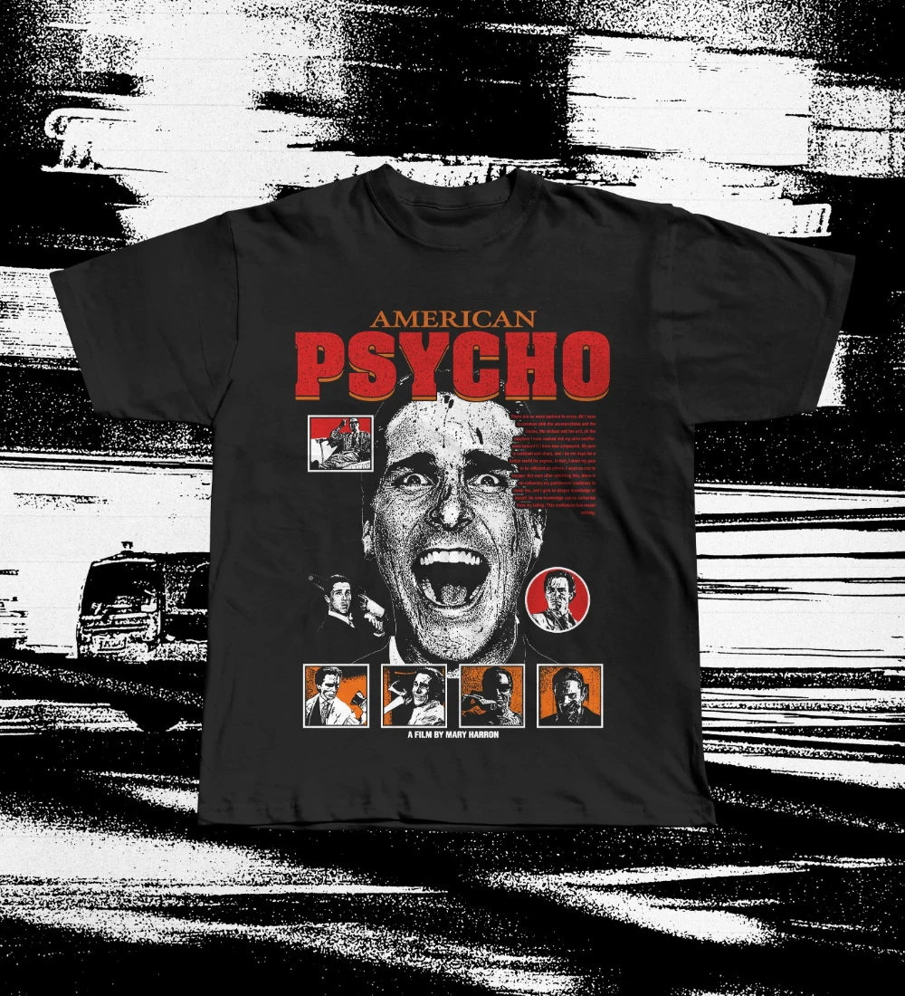 American Mental Patient T-shirt - Patrick Bateman Retro Pattern T-shirt, Gift for Fans, Daily Casual Printed Short Sleeve