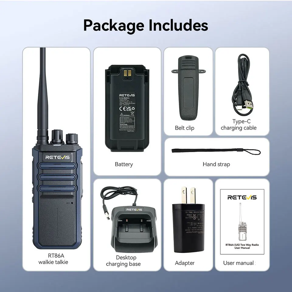 Retevis RT86A Walkie-Talkie, professionell, große Reichweite, lange Akkulaufzeit, langlebig, 2500 mAh, Zwei-Wege-Radio für Outdoor-Geschäfte – Detail 19
