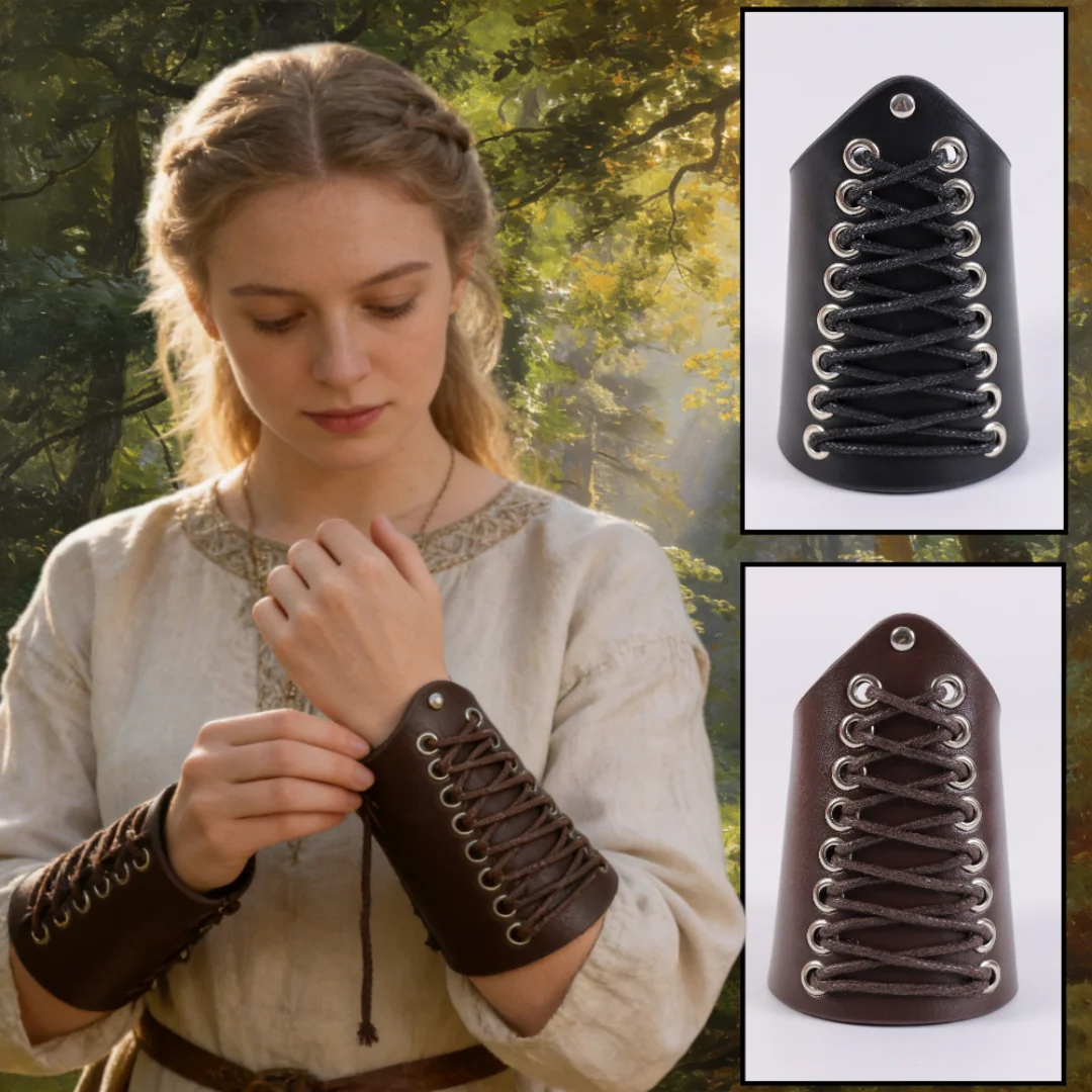 Brazalete Medieval de Cuero PU, Protectores de Muñeca Estilo Punk para Halloween, Guerrero, Caballero, Accesorio para Fotos