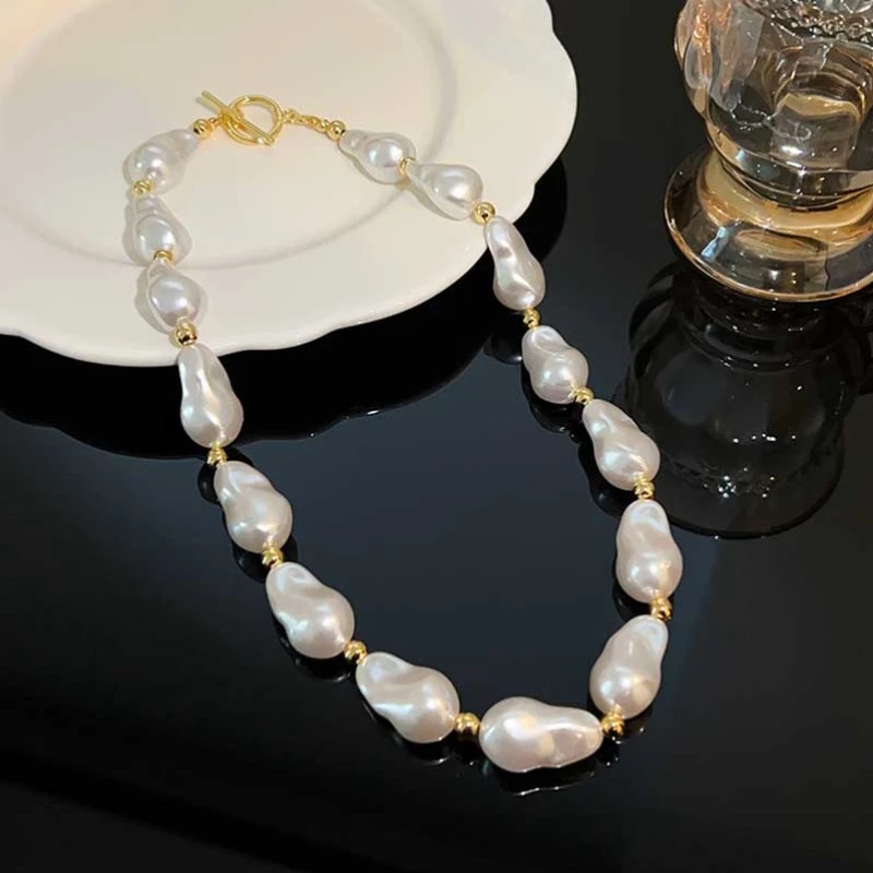New Trendy Baroque Pearl Necklace for Women Charms Korean Temperament OT Choker Necklace 2023 Fashion Jewelry Gift