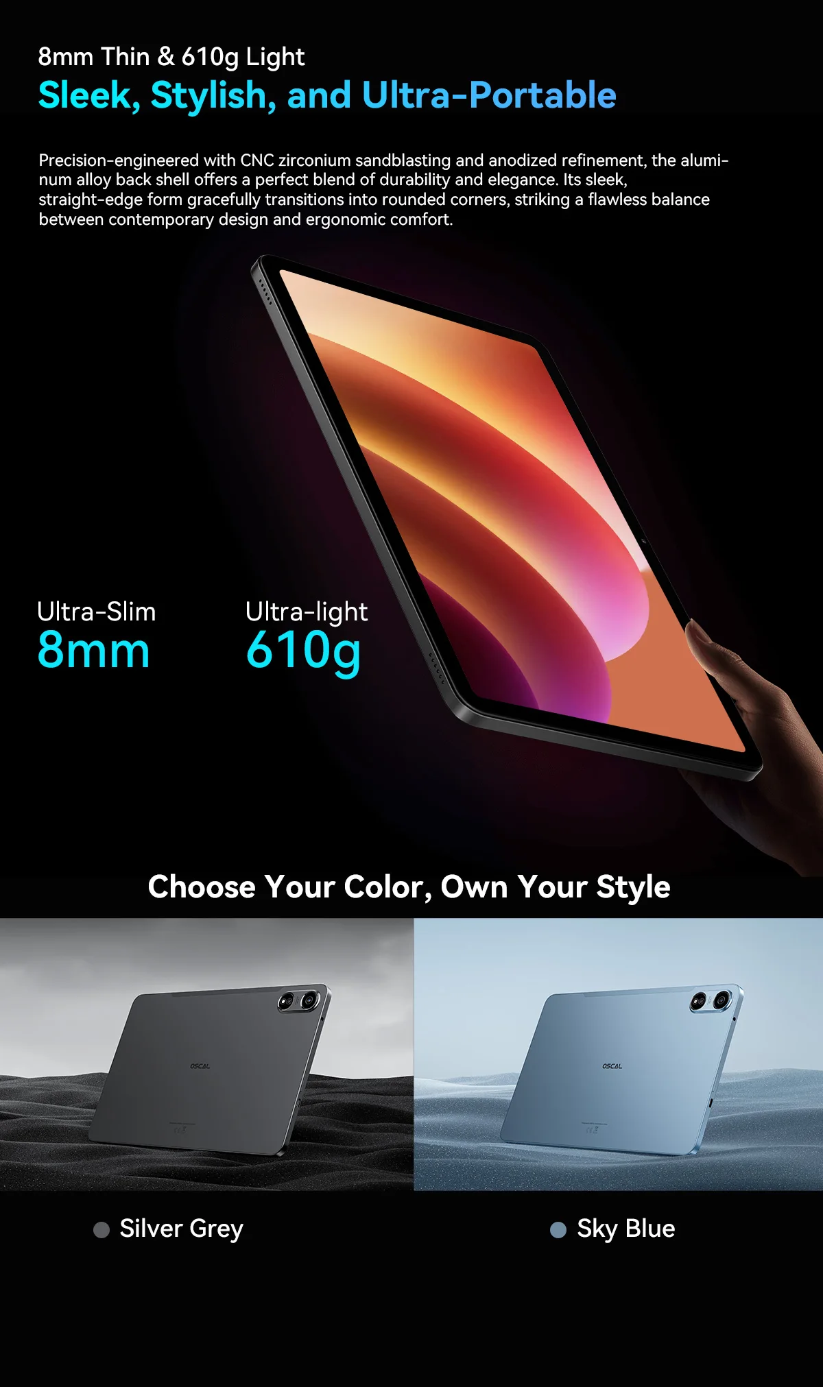 Blackview OSCAL PAD 100 Tablet PC 12'' 2K FHD+ IPS Tablet Android 15 Unisoc T615 36GB(12+24) RAM 256GB ROM 4G LTE 9000mAh GPS
