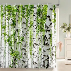 High Quality Birch Forest Fabric Shower Curtain Waterproof Natural Landscape Printed Bath Curtains for Bathroom Decor with Hooks