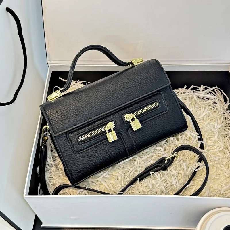 

Модная универсальная сумка с двойной молнией и узором личи, роскошная модная женская сумка в стиле ретро, сумки через плечо для женщин