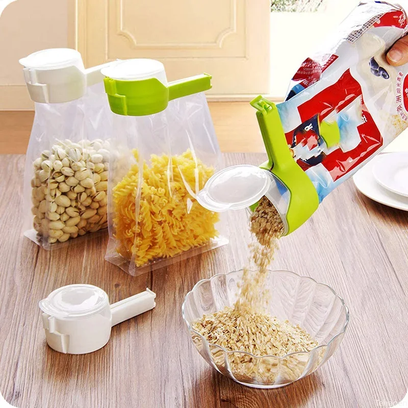 Clips de bolsa para almacenamiento de alimentos, Clips de sellado con caños de vertido, Clips de bolsa de chips de cocina, Clip sellador de tapa de plástico, almacenamiento de cocina