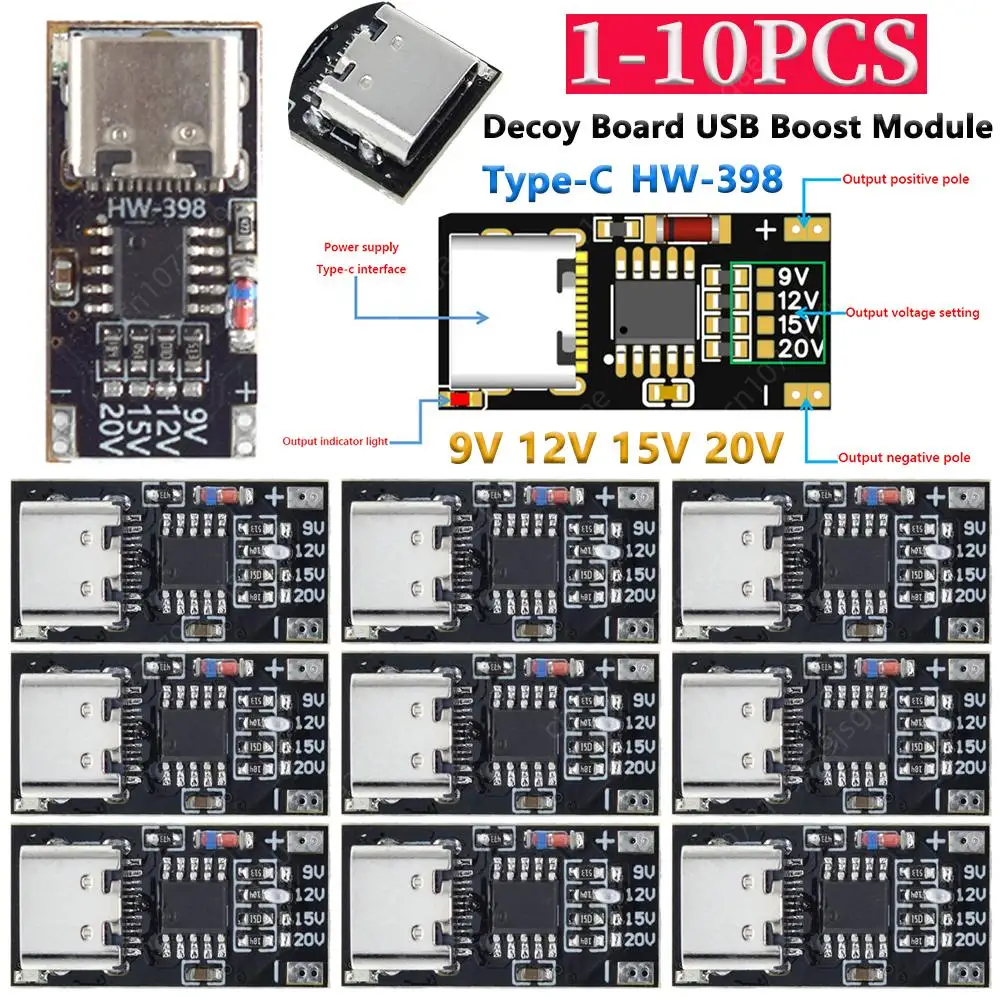 1-10 PCS HW-398 Decoy Board USB Boost Module PD/QC/AFC Type-C Fast Charging Voltage Protocol Trigger Board 9V 12V 15V 20V PD 3.0