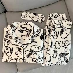 Snoopy Ms. Autumn and Winter New Japanese Sweet and Fresh Cartoon Print Coral Velvet Thickened Pajamas Home Clothing Set