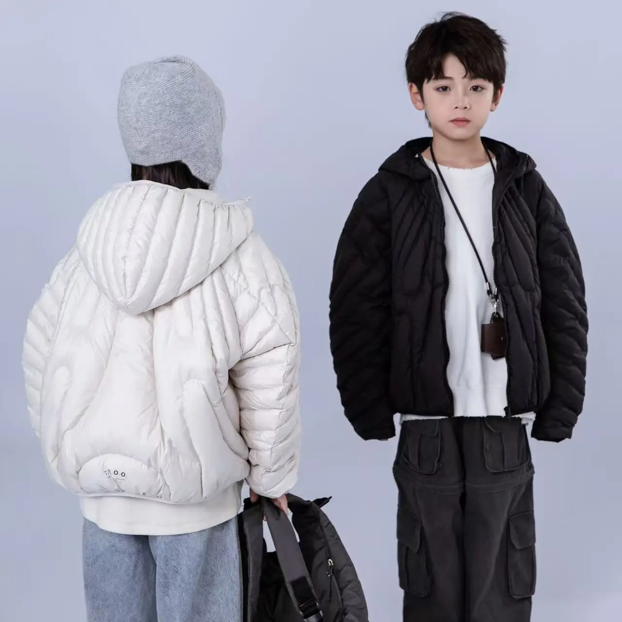Children's Down Jacket Light Paragraph Boys Girls In Large Children's Jackets Hooded White Duck Down Bread Clothing Tide 5-15Y