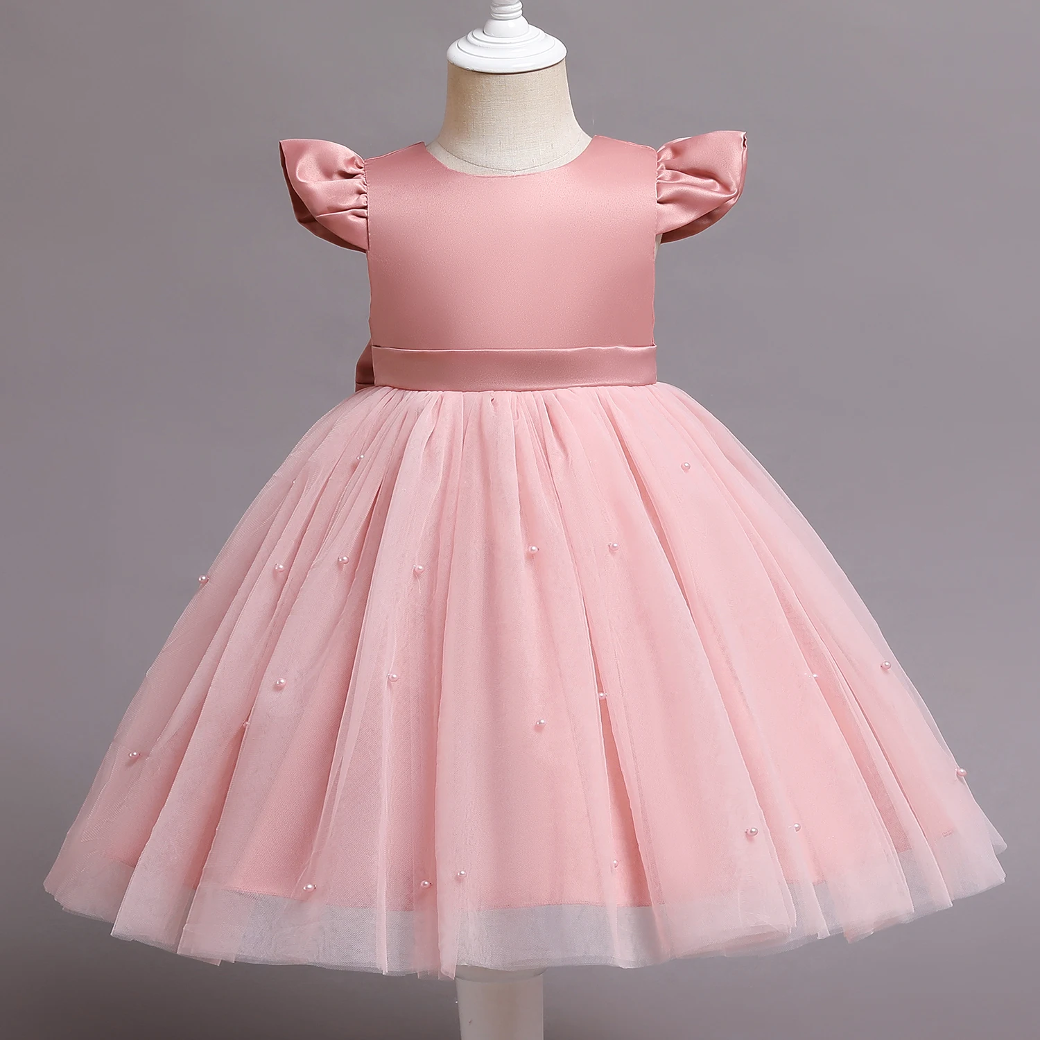 Summer Kids Dresses for Girls 1-5 Years Flower Birthday Party Tulle Dress Baby Girl Backless Bow Princess Wedding Ceremony Gown