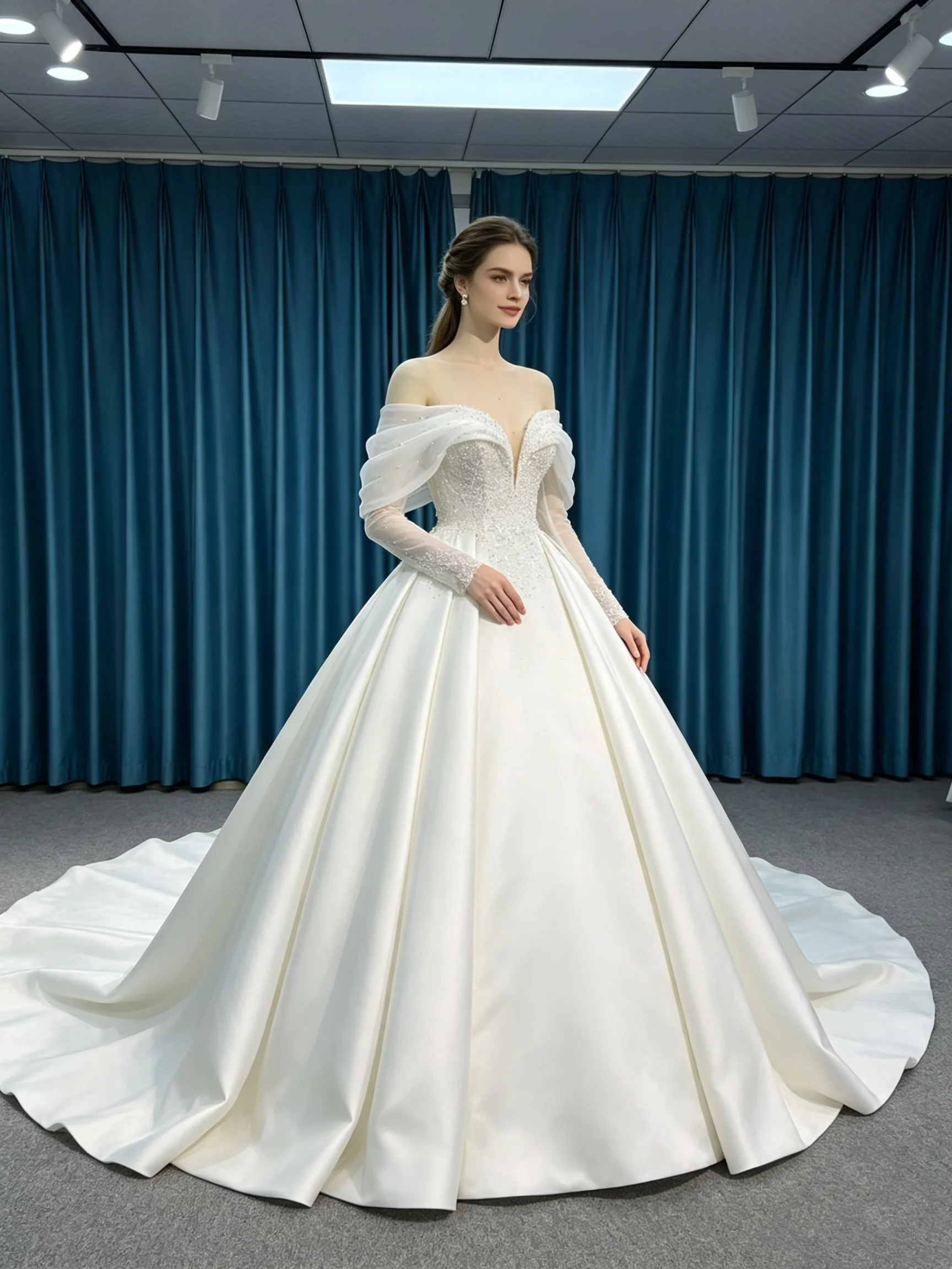 Luxury Wedding Dress Off Shoulder Sparkly Beading Mermaid Bridal Gown Detachable Satin Train Lace Up Customiz Vestido De Novia