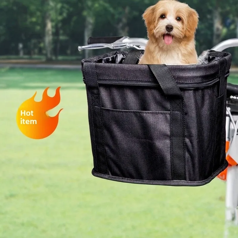 Pet Bike Carrier Bag Large Capacity Canvas Foldable Handheld Basket for Bicycle Scooter for Small Dog Cat Outdoor Travel Use