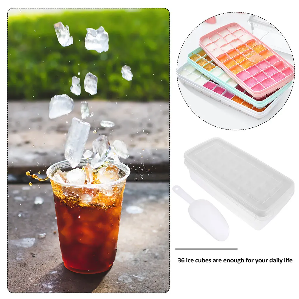 

2 Sets 36 Cubes White Silicone Ice Tray Mold for Freezer Quick Demould Easy Clean Practical Kit with Base Scoop
