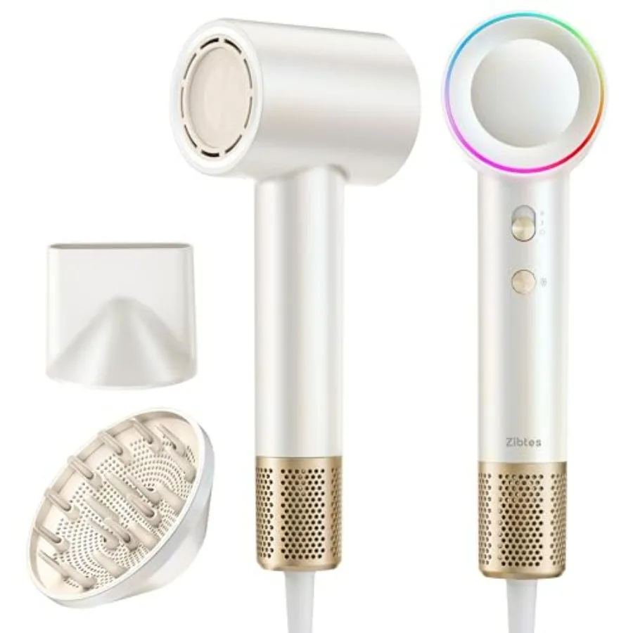 

High-Speed Hair Dryer for Curly Hair, White Ceramic-Coated Brushless Motor 160, 000 RPM, 500M Ionic Negative Ions, Low Noise Th