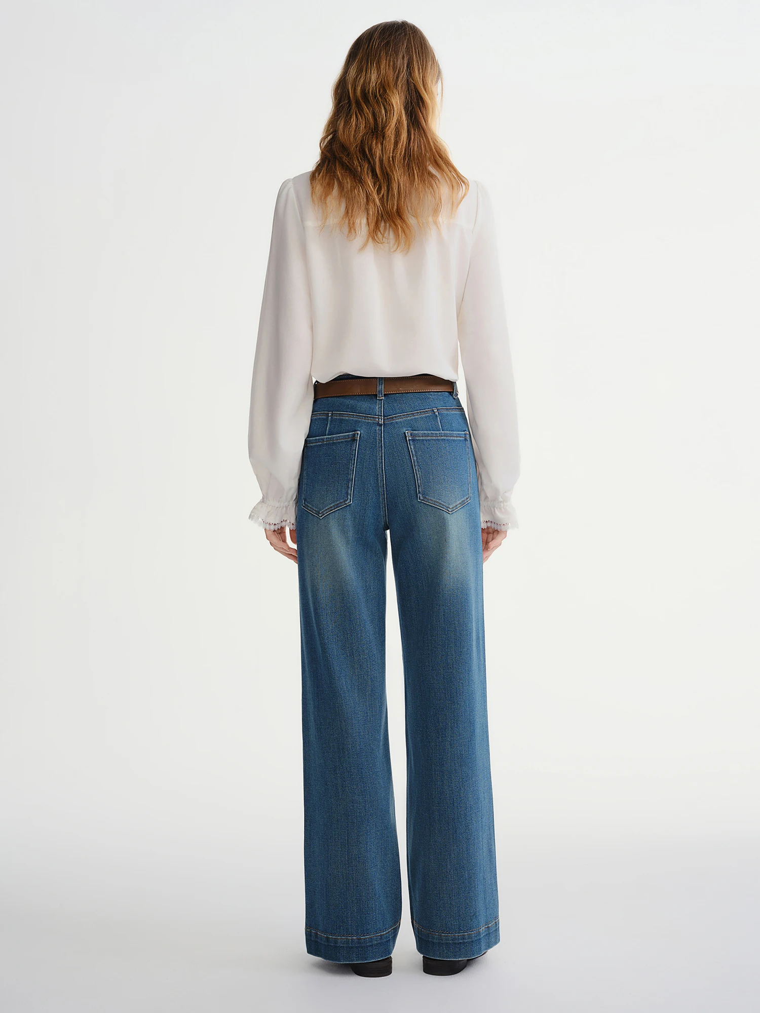 DUSHU Plus-size Women's Clothing Jasmine Tale French-style Wooden Collar Stay Tie-front White Shirt Winter 2025 New Slimming Top