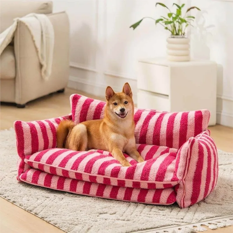 Warming Striped Pet Sofa Can Be Disassembled And Washed For Winter Warmth Comfortable And Deep Sleep Big Dog Sofa Bed Hot Sale