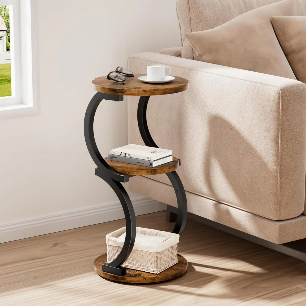 طاولة جانبية صغيرة، طاولة نهاية مستديرة من 3 طبقات لغرفة المعيشة، طاولة مميزة على شكل حرف S للمساحات الصغيرة وغرفة النوم والأريكة، عتيقة
