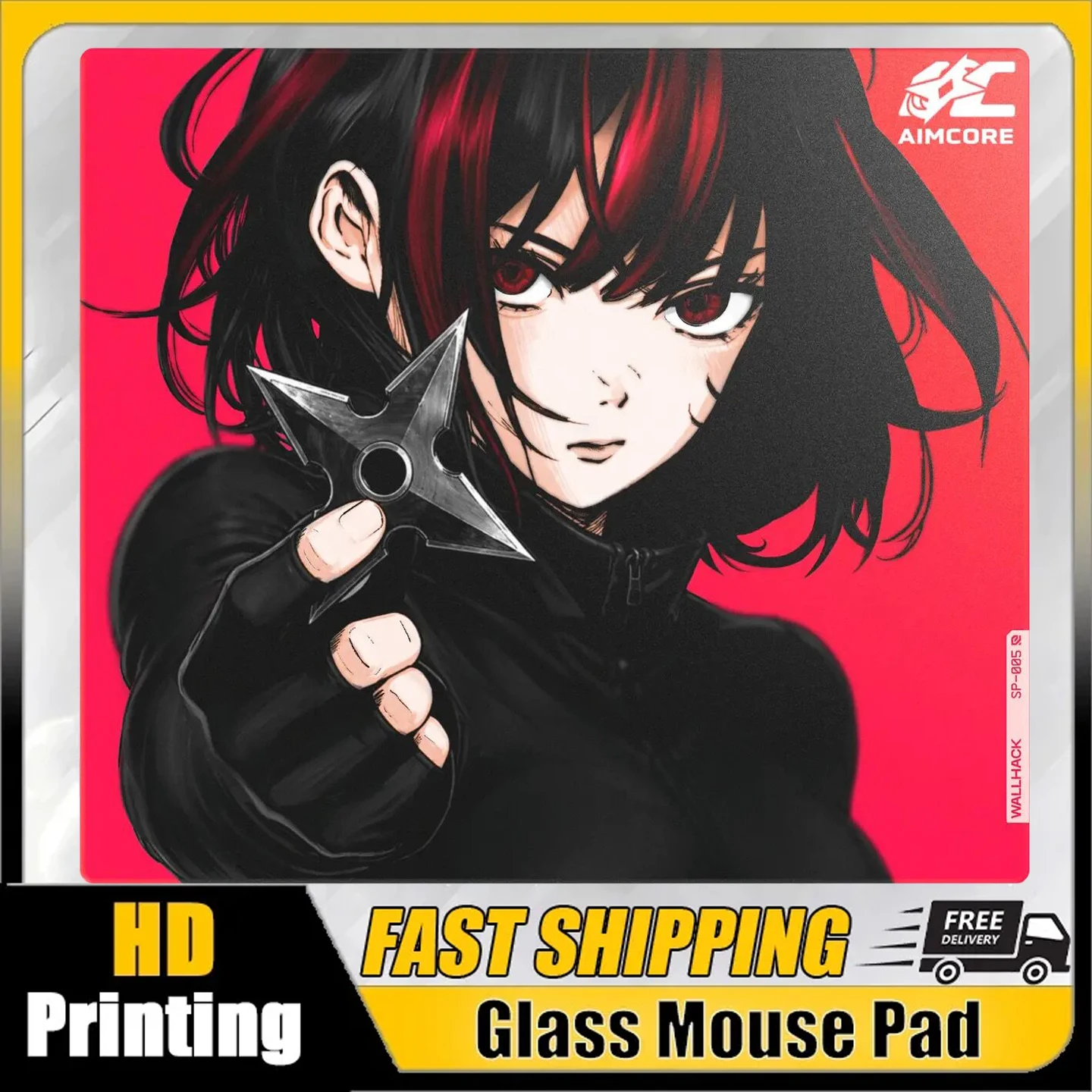 

W-WALLHACK SP005 Glass Mouse Pad Anime A-AIMCORE FPS Dedicated Esports Games Desk Mats Tempered Smooth Gaming Glass Pads Replica
