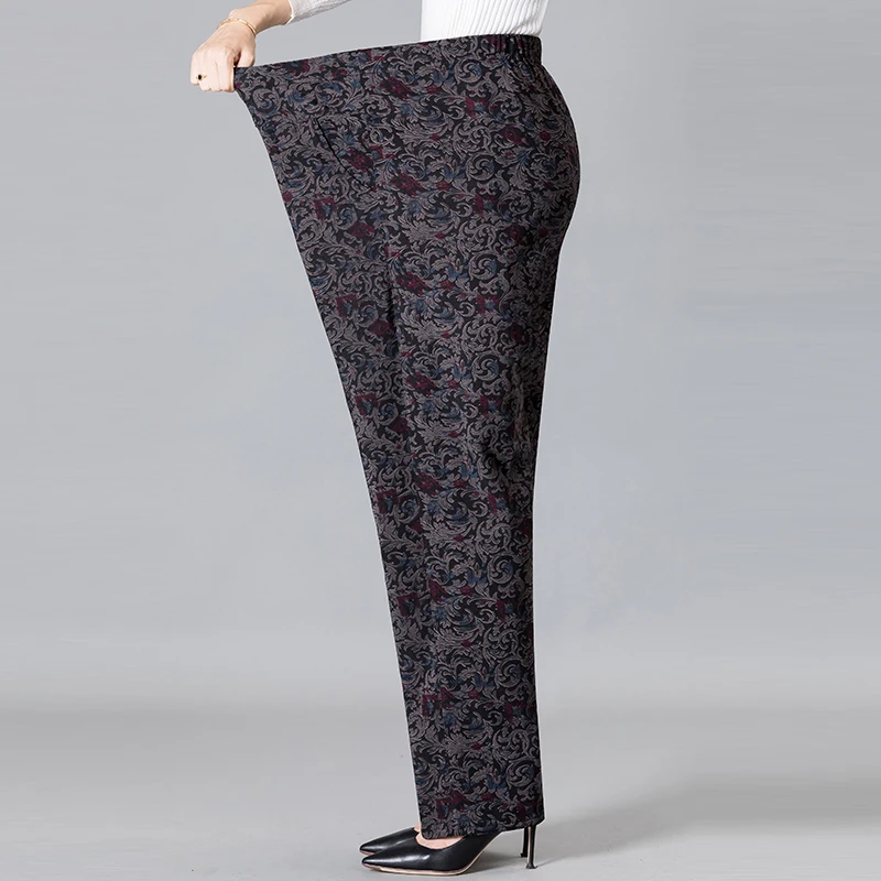 8XL 9XL Frauen Mittleren Alters Hosen Neue Druck Elasti Hohe Taille Casual Hosen Frühling und Herbst Gerade Hosen Oversize Oma pa – Detail 15