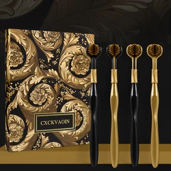 [4-pcs gift box] High-end black gold series three-sided brush head wrapped soft bristle toothbrush