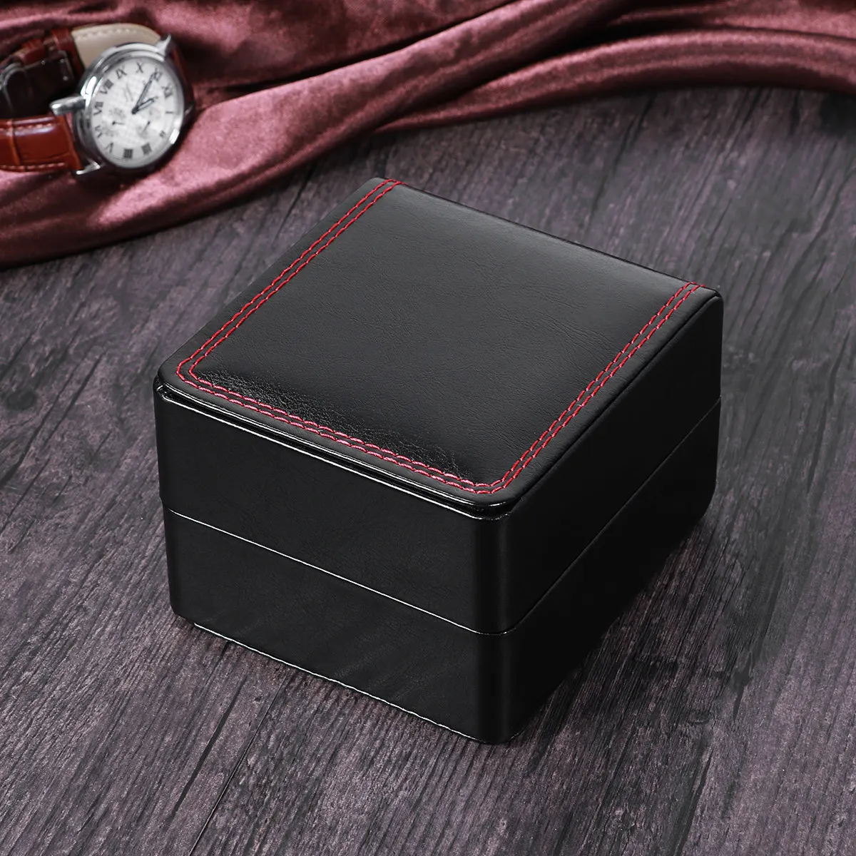 Watch Box Premium PU Leather Single Slot Storage Case with Removable Pillow Jewelry Display Gift Organizer