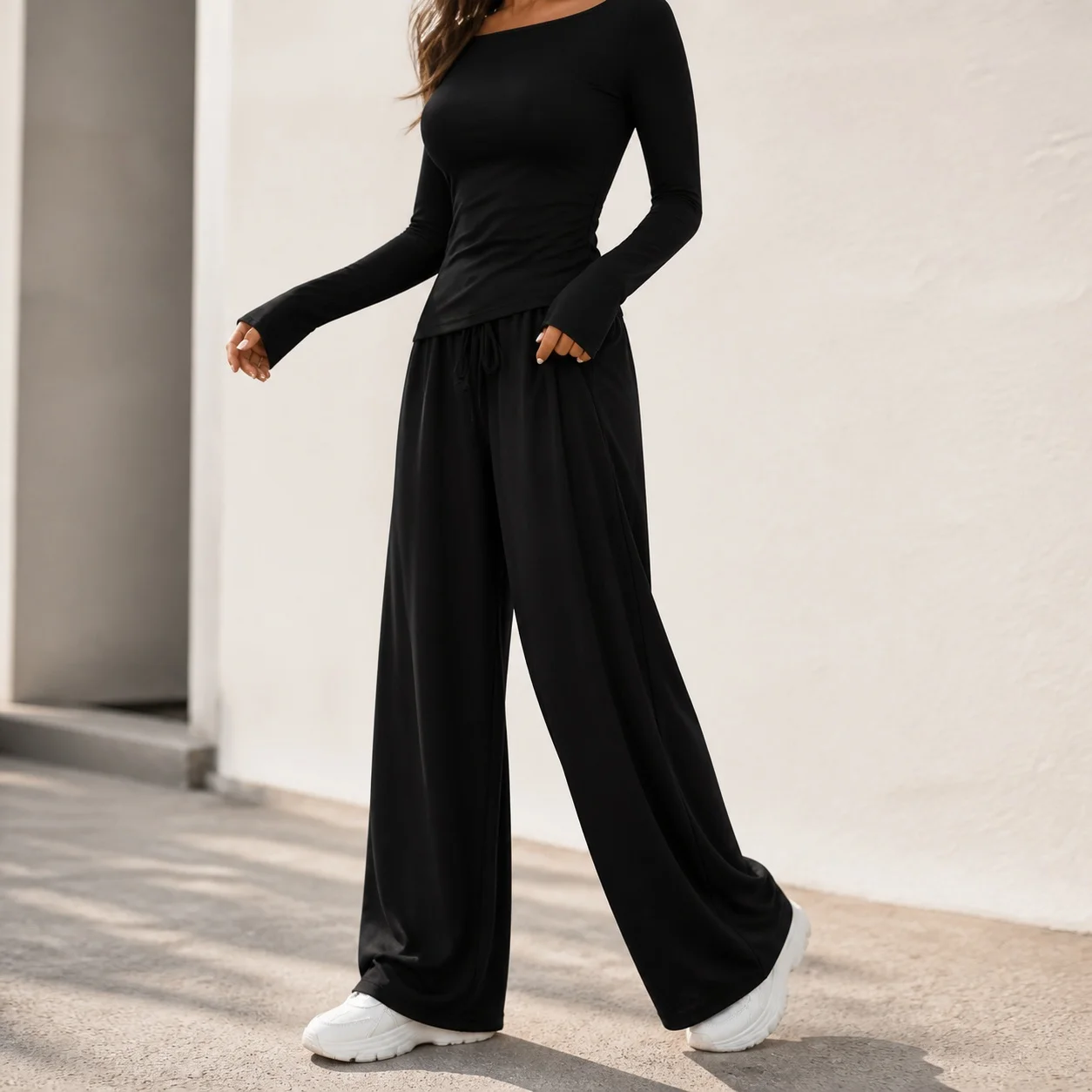 Long Sleeve Casual Set Full Length Japanese Korean Casual with Tie Applique T Shirt Top and Long Pants Women Sets Spring Autumn