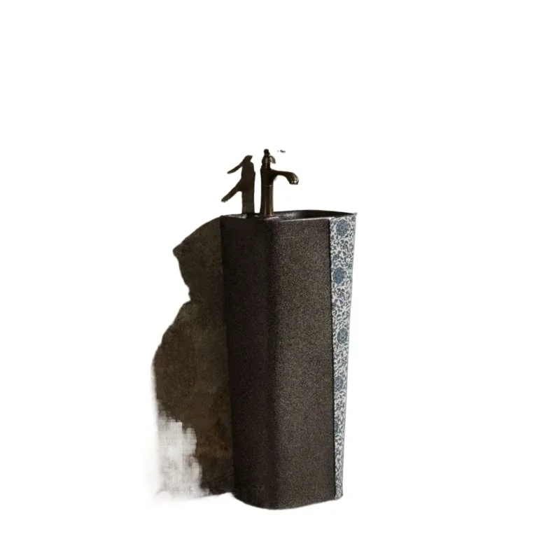 

Mini, integrated floor-to-ceiling column basin, black personalized art balcony courtyard sink