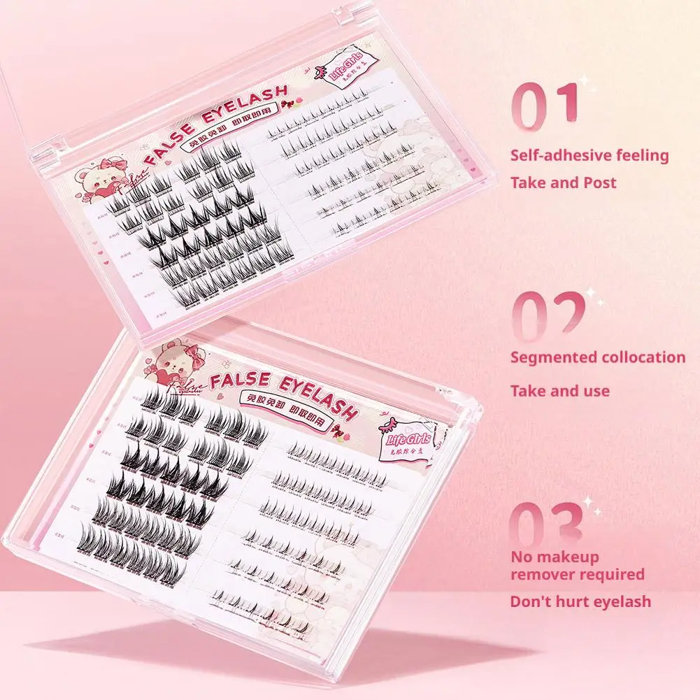 混合接着剤不使用つけまつげ アニメスパイアラッシュ ナチュラルボリューム 密集 自己粘着つけまつげ クラスタ