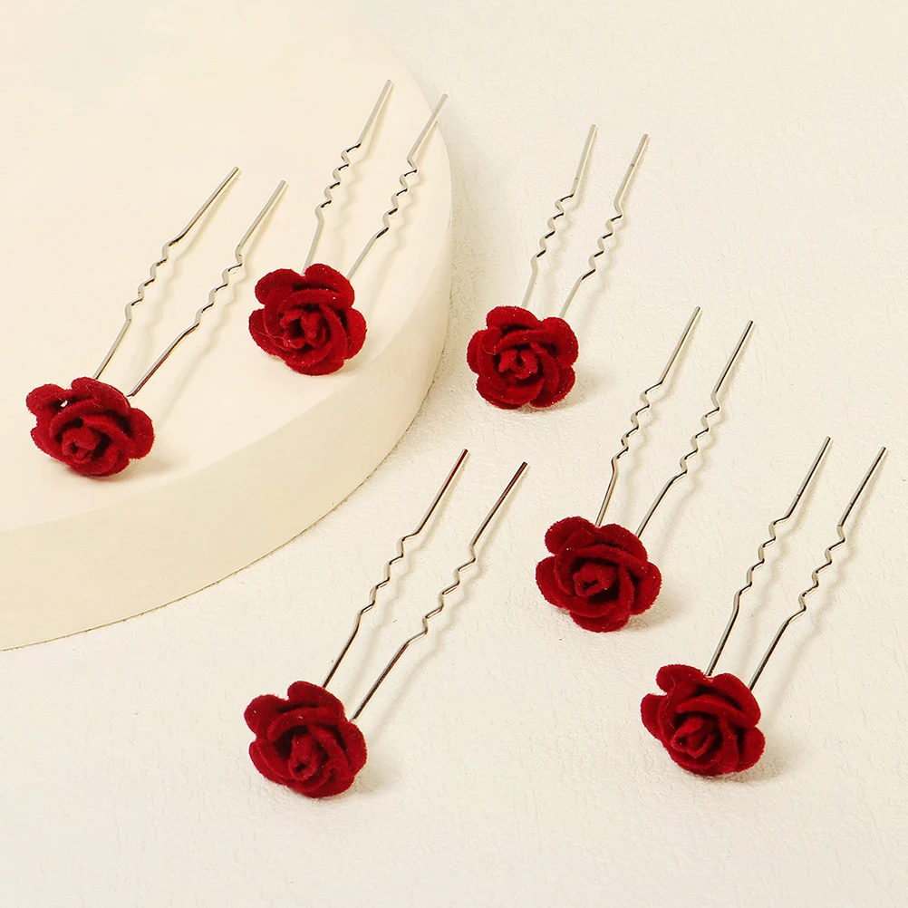 

6pcs Retro Rose Hairpin Elegant Flower Decor Women Accessories Bridal Hair Fork Wedding Party Hair Holder Pin Style