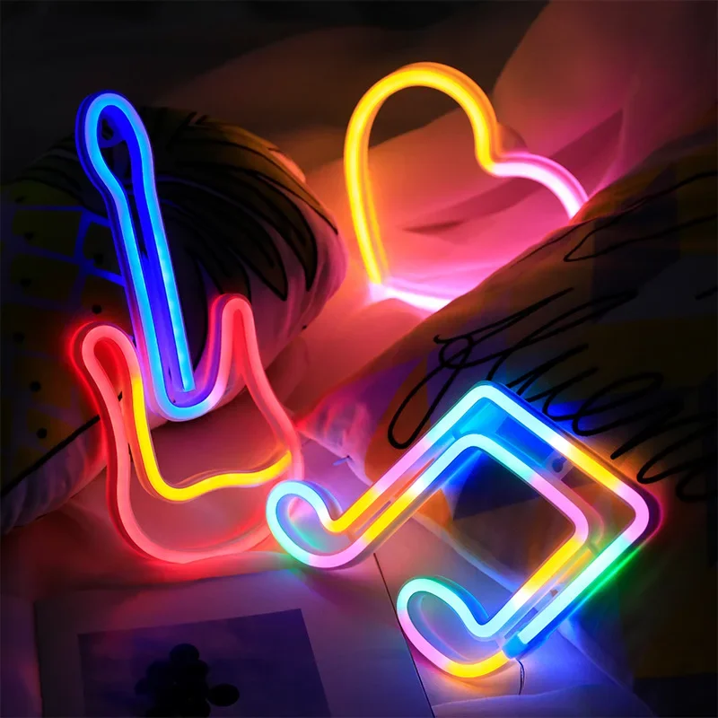 LED Neon Guitar Night Light Wall Hanging Neon Sign for Kids Room Home Party Bar Wedding Decoration Christmas Gift Neon Lamp