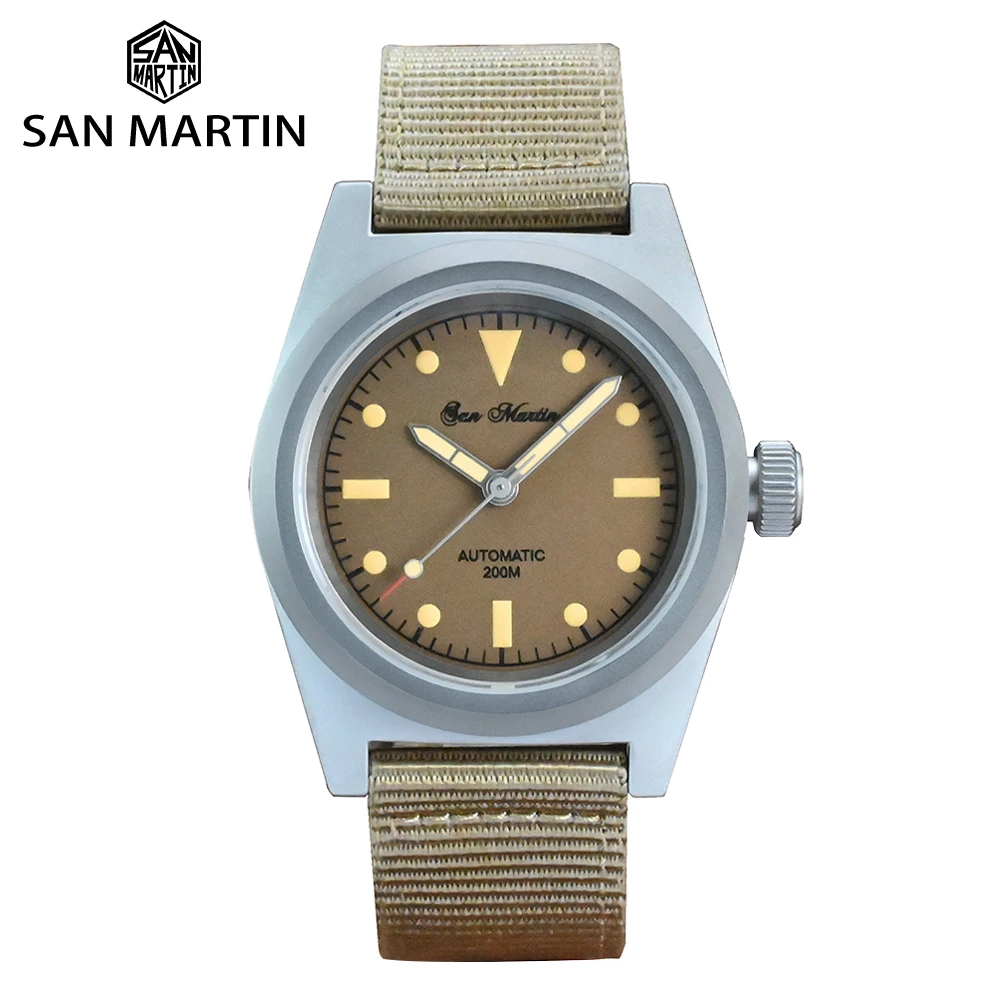 San Martin Men Pilot Watch 38mm Military NH35 Stainless Steel Automatic Mechanical Wristwatch Waterproof 200M Luminous Relojes