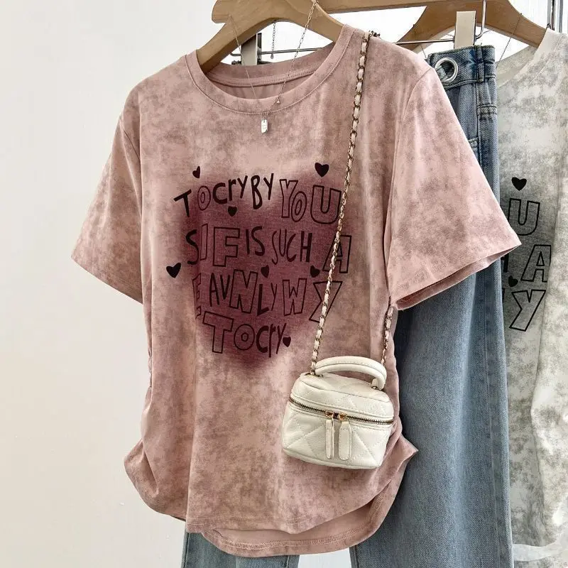 T-shirts à manches courtes pour femmes, décontracté, en coton, confortable, léger, coupe décontractée, surdimensionné, tendance, Streetwear, col rond, esthétique