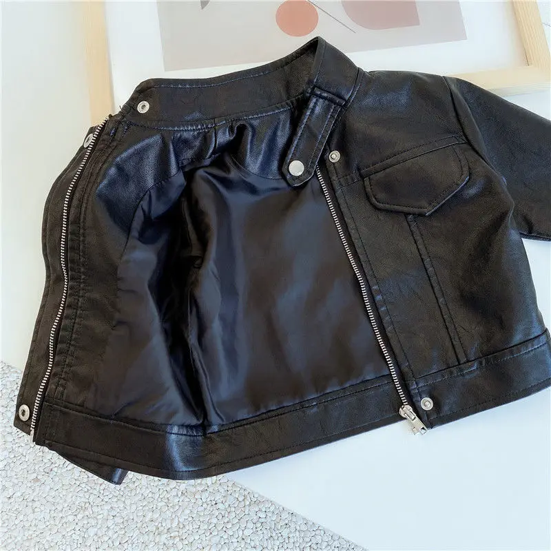 2024 Spring Girls Leather Jackets For 2-8 Years Children Classics Fly Coats Kids Clothing Baby Girls Fashion Pu Outerwear Jacket