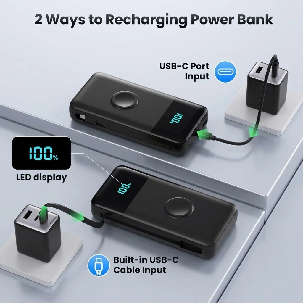 10800mAh Fast Charging Power Bank with Built-in USB-C Cable 22.5W Portable Charger for iPhone 16/15/14 pro Max Samsung Galaxy S25/S24 Ultra iPad with Apple Watch Wireless Charging Feature view 4