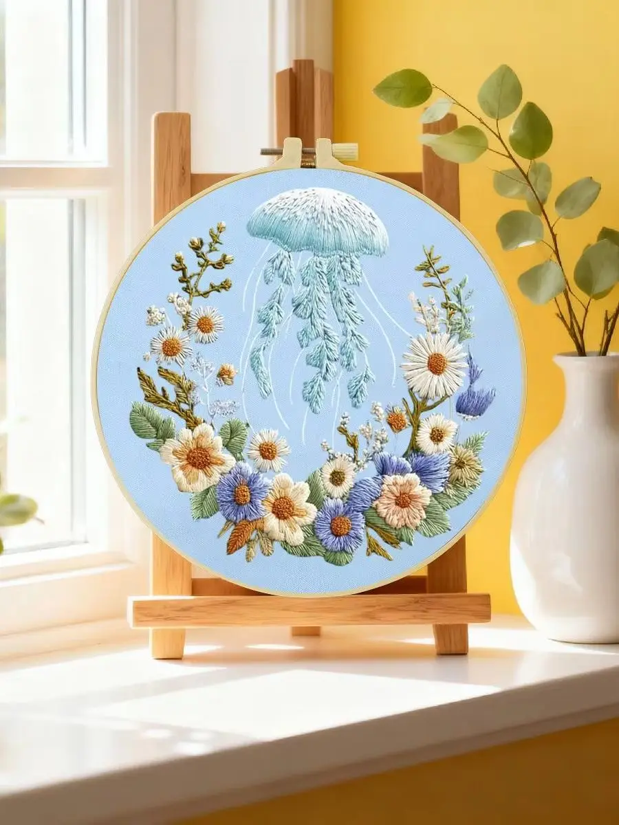 1 Stück 20X20CM/15X15CM 7,87/6,3 Zoll Quallen-Stickerei-Starter-Kit DIY-Kit DIY-Stickerei-Set Handarbeiten Nadelkunst – Detail 6