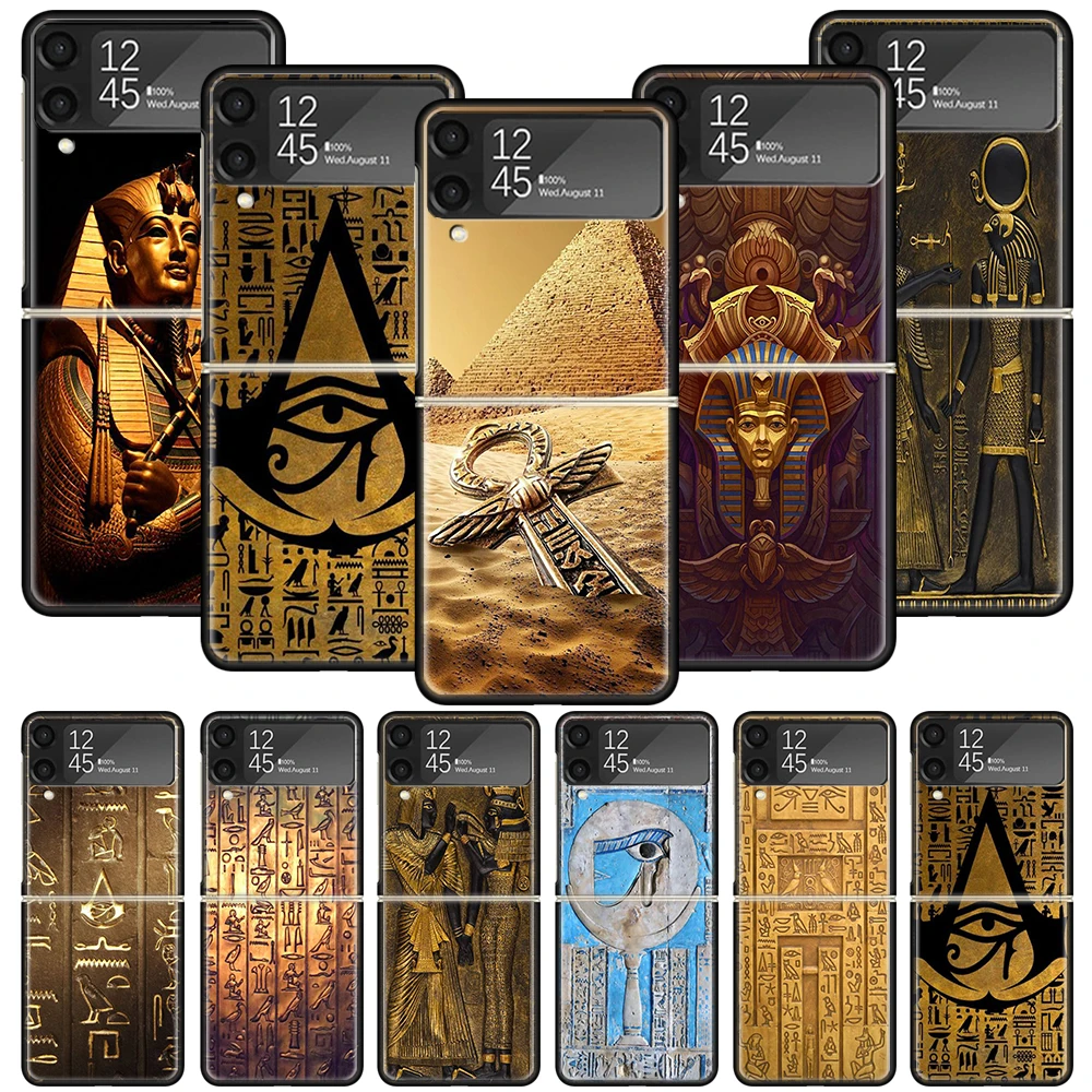 Egypt Nefertiti Anubis Ankh Pharaoh Phone Case For Samsung Galaxy Z Flip 5 4 3 5G Shockproof Cover For Samsung Z Flip3 Flip4 ZFl