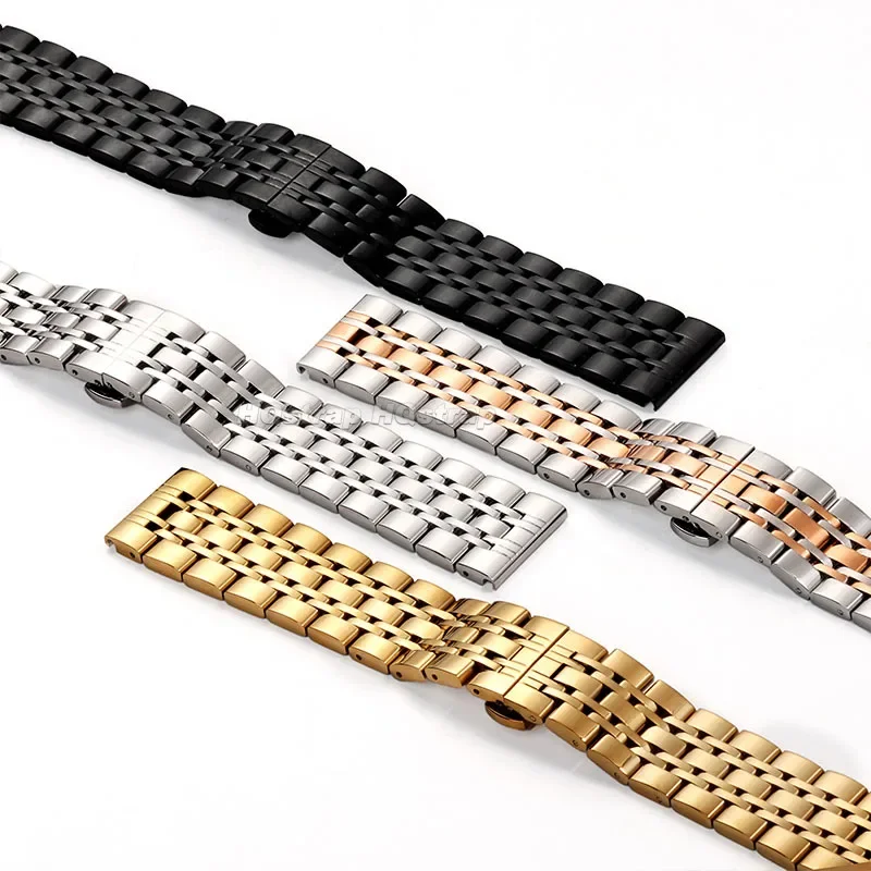 Ремешки из нержавеющей стали 18 мм, 20 мм, 22 мм, ремешок для часов, складной браслет с пряжкой и бантом, однотонный металлический браслет, универсальный сменный ремень