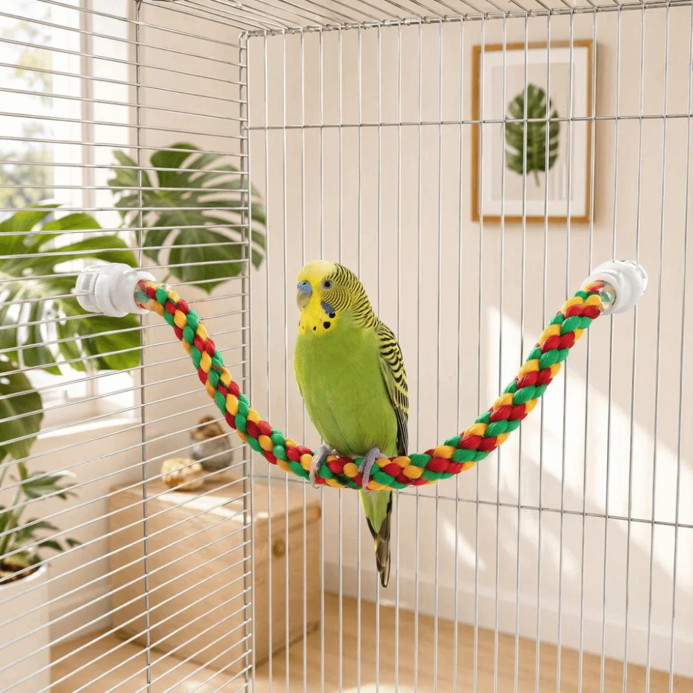 Colorful Design Bird Climbing High Quality Cotton Rope Adjustable Length Cotton Rope Perch Internal Cord U Shape Structure