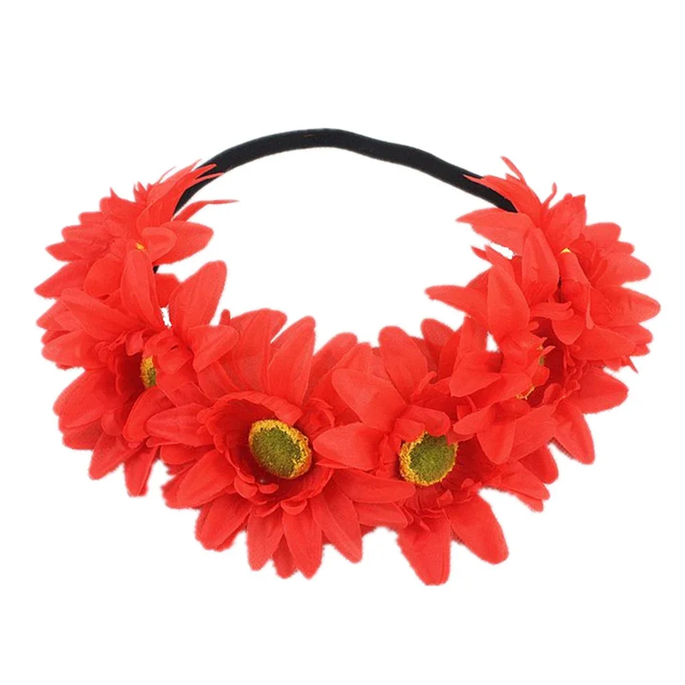 Strand Sonnenblume elastisches Haarband Böhmen Mode Haarband handgemachte Kunstblume Frauen Kranz Regenbogen Farbe romantisches Stirnband – Detail 3