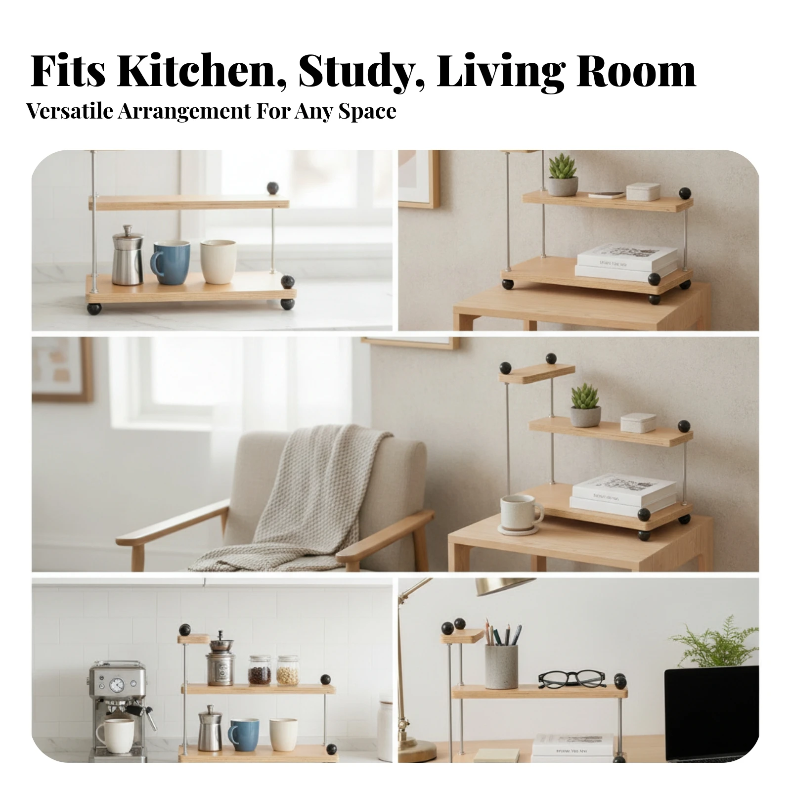 Desktop Storage Rack Raised Feet 3 Tier Shelf Wooden Desk Rack Modern Look Countertop Organizer Sturdy Construction