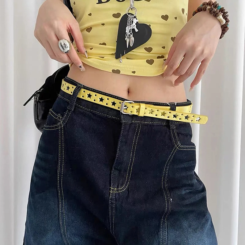ฤดูร้อน Dopamine มะนาวสีเหลืองเข็มขัดผู้หญิงแนวโน้มเข็มขัด Subculture Y2K เข็มขัด Punch ฟรีเข็มขัด