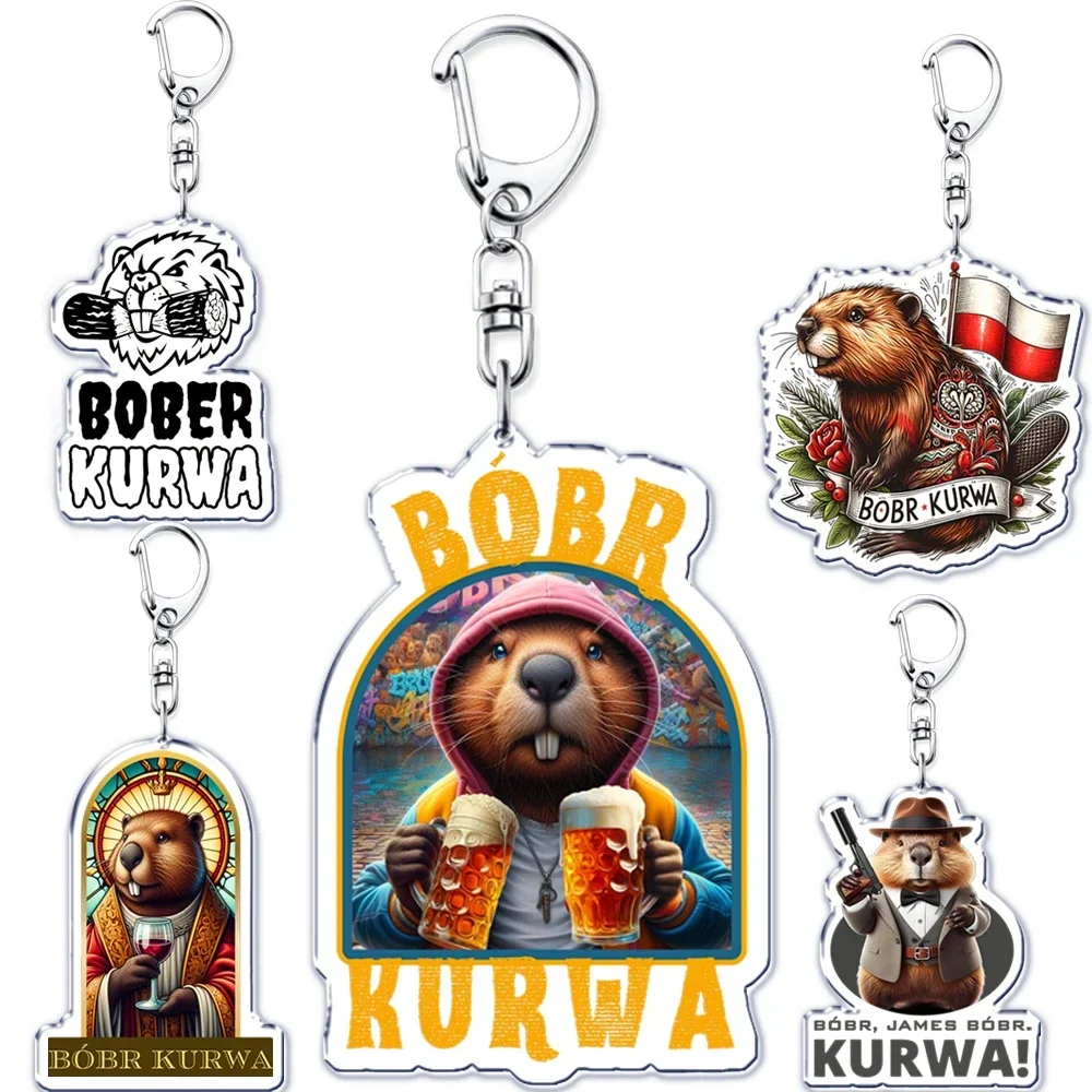 مضحك بولندا Bobr Kurwa سمور ميمي الاكريليك سلاسل المفاتيح الدائري ل اكسسوارات حقيبة الحيوان Bober قلادة مفتاح سلسلة مجوهرات المشجعين الهدايا