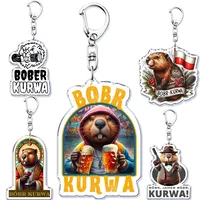 Funny Poland Bobr Kurwa Beaver Meme Acrylic Keychains Ring for Accessories Bag Animal Bober Pendant Key Chain Jewelry Fans Gifts